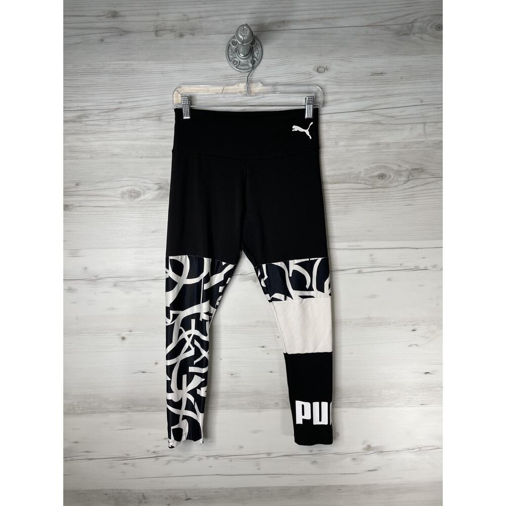 Puma Leggings Womens Medium Black White‎ Colorblock Graphic Yoga Style 850030-01